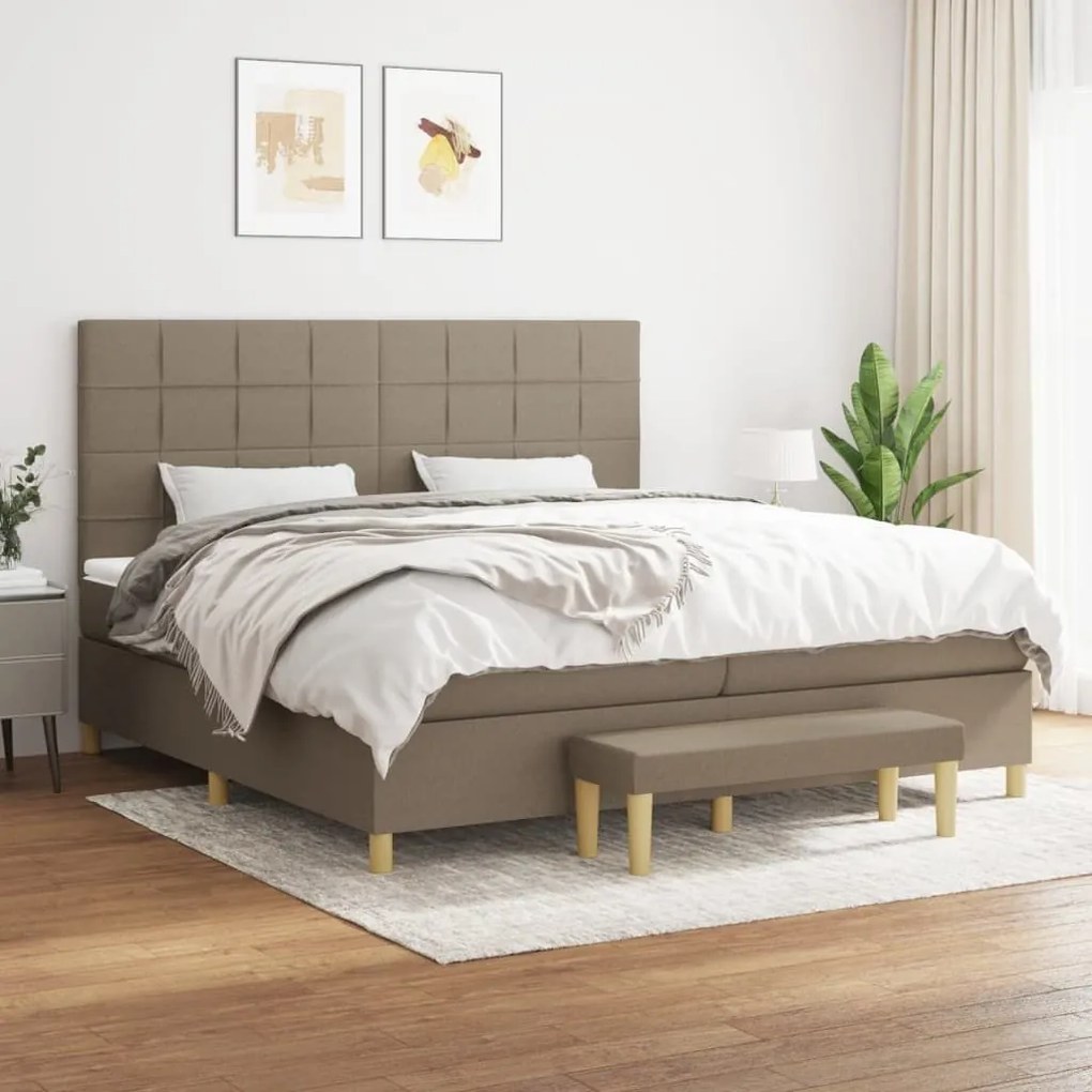 Κρεβάτι Boxspring με Στρώμα Taupe 200x200 εκ. Υφασμάτινο - Μπεζ-Γκρι