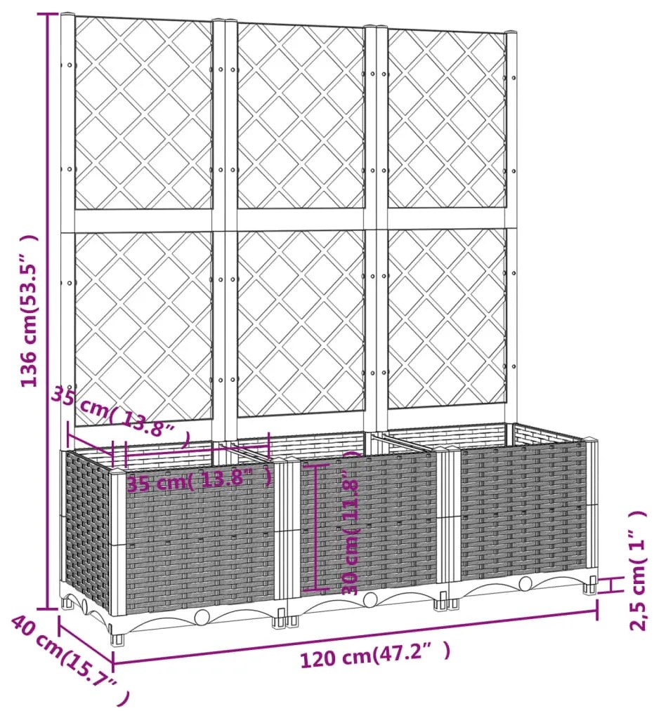 Ζαρντινιέρα Κήπου με Καφασωτό Μπλε Γκρι 120x40x136 εκ. από PP 318253