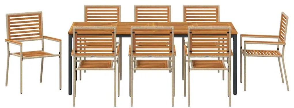 vidaXL Σέτ φαγητού για κήπο 9 pcs Μπεζ και καφέ συνθετικό ρατάν
