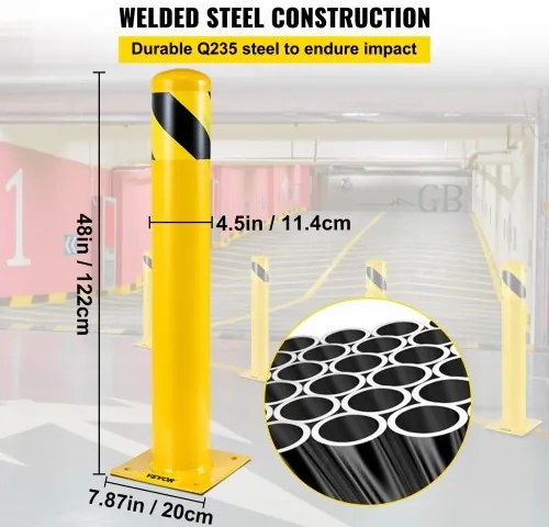 VEVOR Safety Bollard, 48 Inch Height Bollard Post, 4.5 Inch Diameter Steel Pipe Safety Bollard Post, Yellow Steel Bollard, Steel Safety Bollard with 8 Anchor Bolts, Perfect for Traffic-Sensitive Area