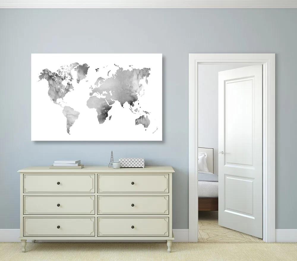 Εικόνα του παγκόσμιου χάρτη σε ασπρόμαυρη ακουαρέλα - 120x80