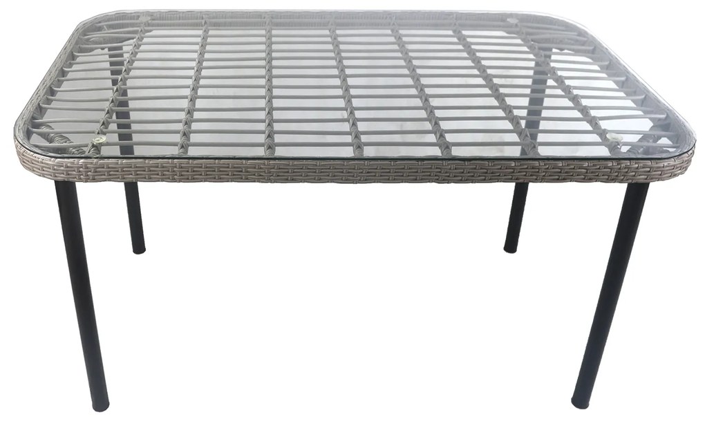 Τραπέζι Κήπου ArteLibre AMPIUS Γκρι/Μαύρο Μέταλλο/Rattan/Γυαλί 160x90x73cm