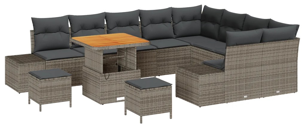 vidaXL Σετ Καναπέ Κήπου με αποθήκευση 12 pcs Γκρι Πολυ ράταν