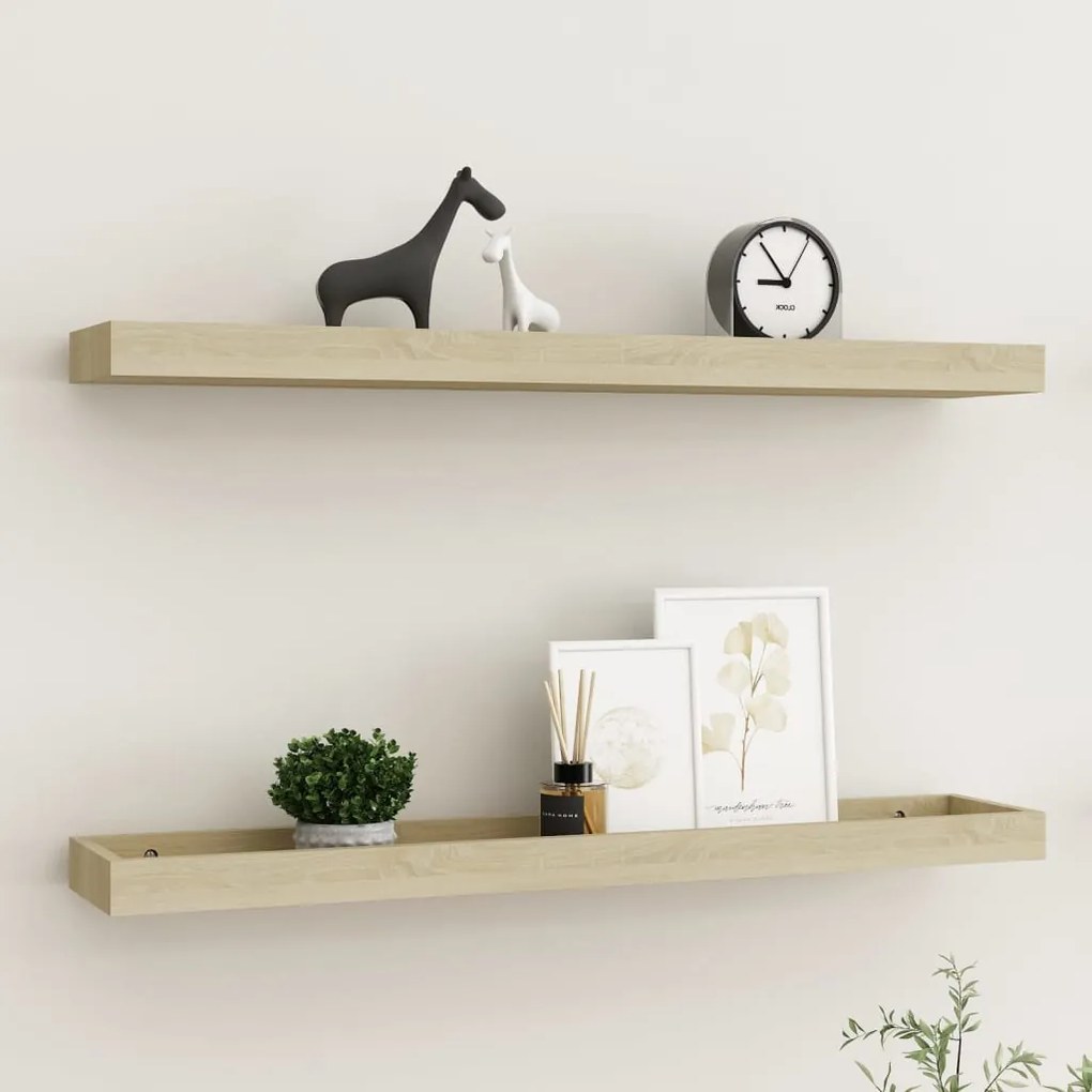 vidaXL Ράφια Τοίχου με Εσοχή 2 τεμ. Δρυς 80 x 15 x 4 εκ. από MDF