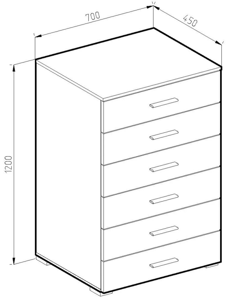 Ξύλινη Συρταριέρα 6συρτ. ROMBO Λευκή 70x45x120