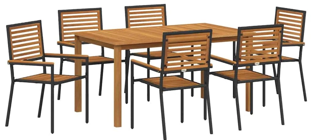 vidaXL Σέτ φαγητού για κήπο 7 pcs Μαύρο Στερεό Ξύλο Ακακίας