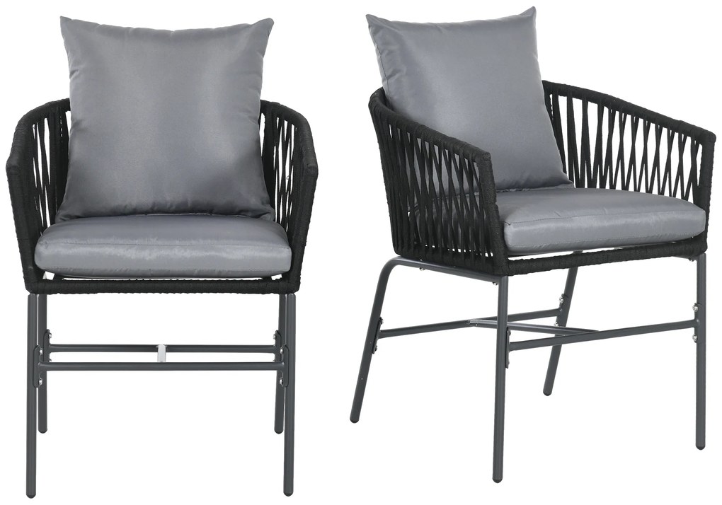 Outsunny Καρέκλες εξωτερικού χώρου, Σετ 2 τεμαχίων, Σχέδιο Boho, Μαξιλάρια καθίσματος και πλάτης, άνετο κάθισμα, μεταλλικός σκελετός, Μαύρο