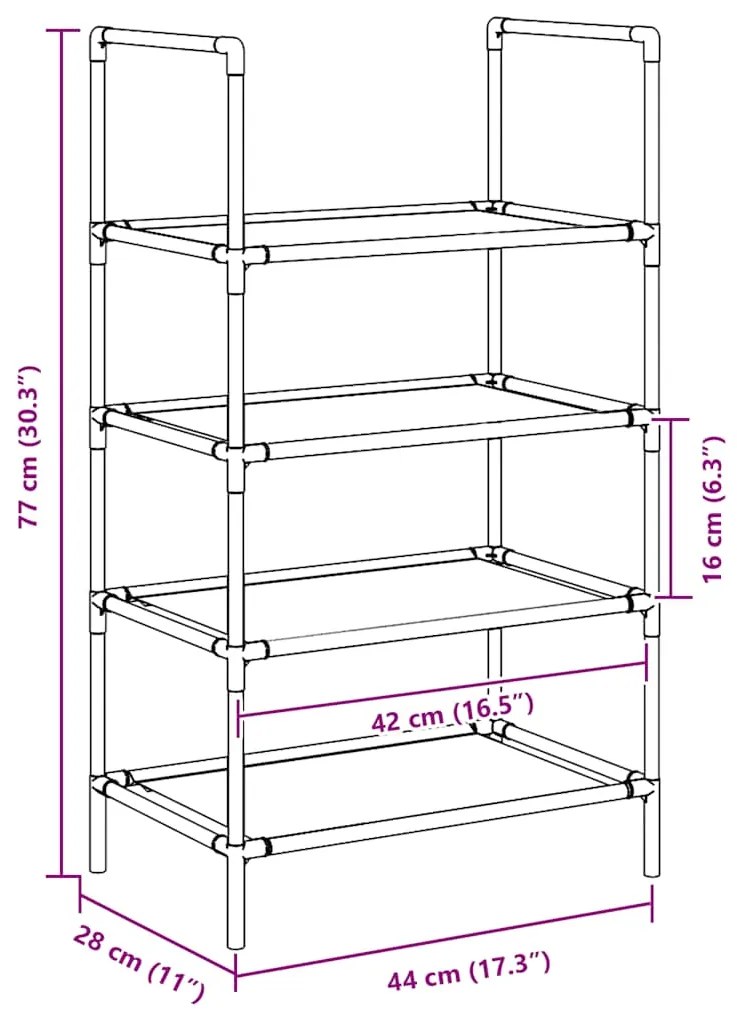 Ράφι παπουτσιών 4 επιπέδων μαύρο 44x28x77 cm μη υφασμένο ύφασμα - Μαύρο