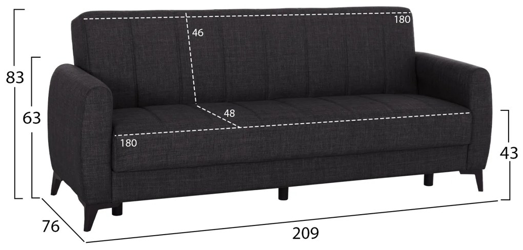 ΚΑΝΑΠΕΣ ΚΡΕΒΑΤΙ ΜΕ ΑΠΟΘ.ΧΩΡΟ TΡΙΘΕΣΙΟΣ NIKKO HM3292.01 ΓΚΡΙ ΥΦΑΣΜΑ 209x76x83Υεκ.