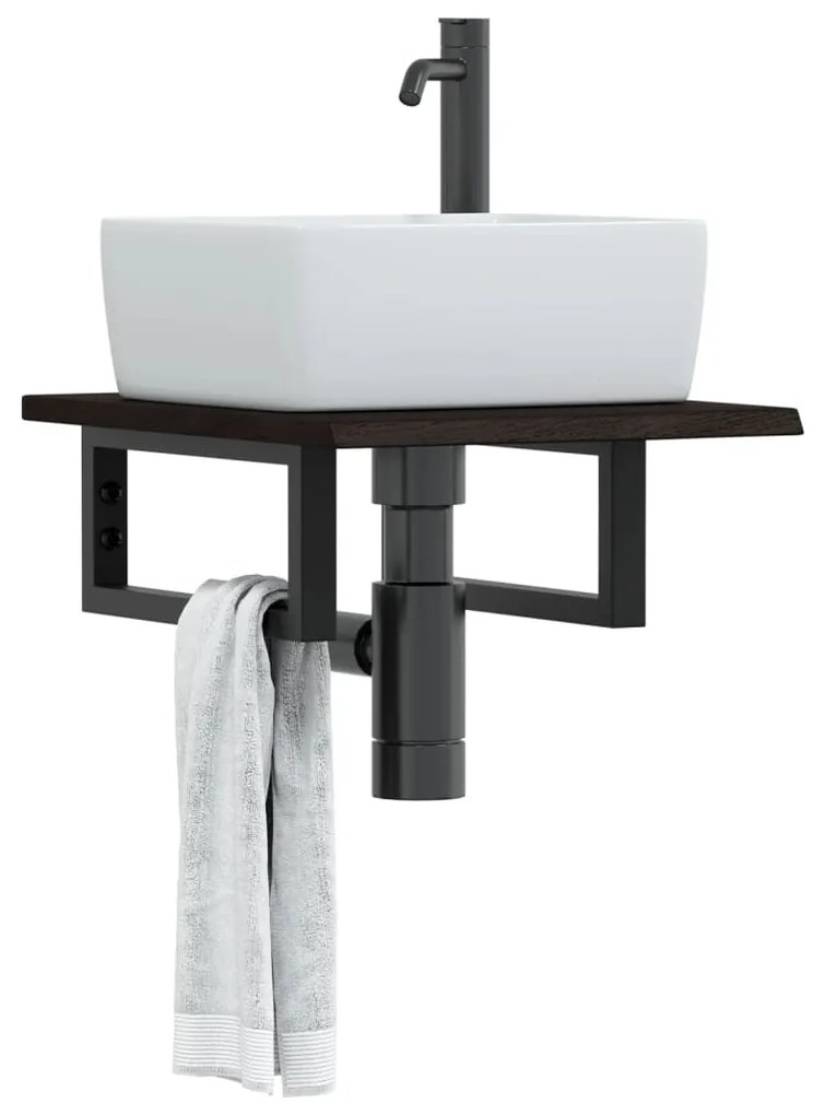 Ράφι Νιπτήρα Τοίχου από Ατσάλι / Μασίφ Ξύλο Δρυός