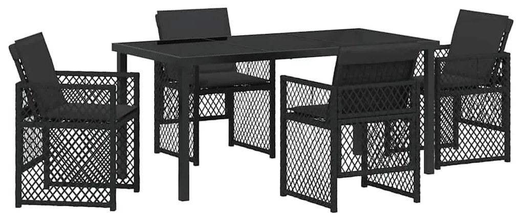 vidaXL Σετ Εξωτερικής Τραπεζαρίας 5 Τεμαχίων με Μαξιλάρια Μαύρο Ράτταν