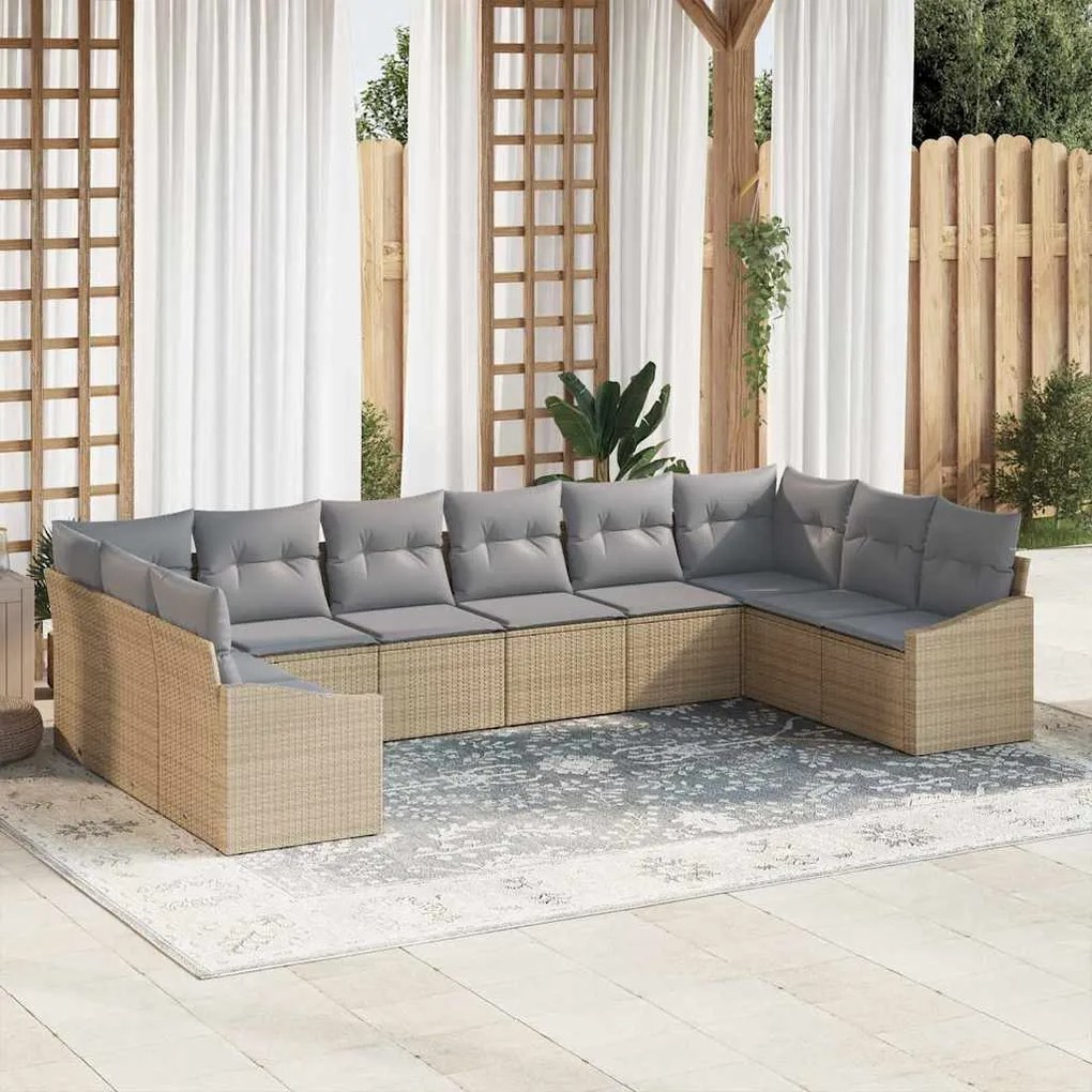 vidaXL Σετ Καναπέ Κήπου 10 pcs Μπεζ Πολυ ράταν