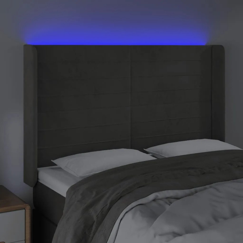 Κεφαλάρι Κρεβατιού LED Σκούρο Γκρι 147x16x118/128εκ. Βελούδινο 3124237