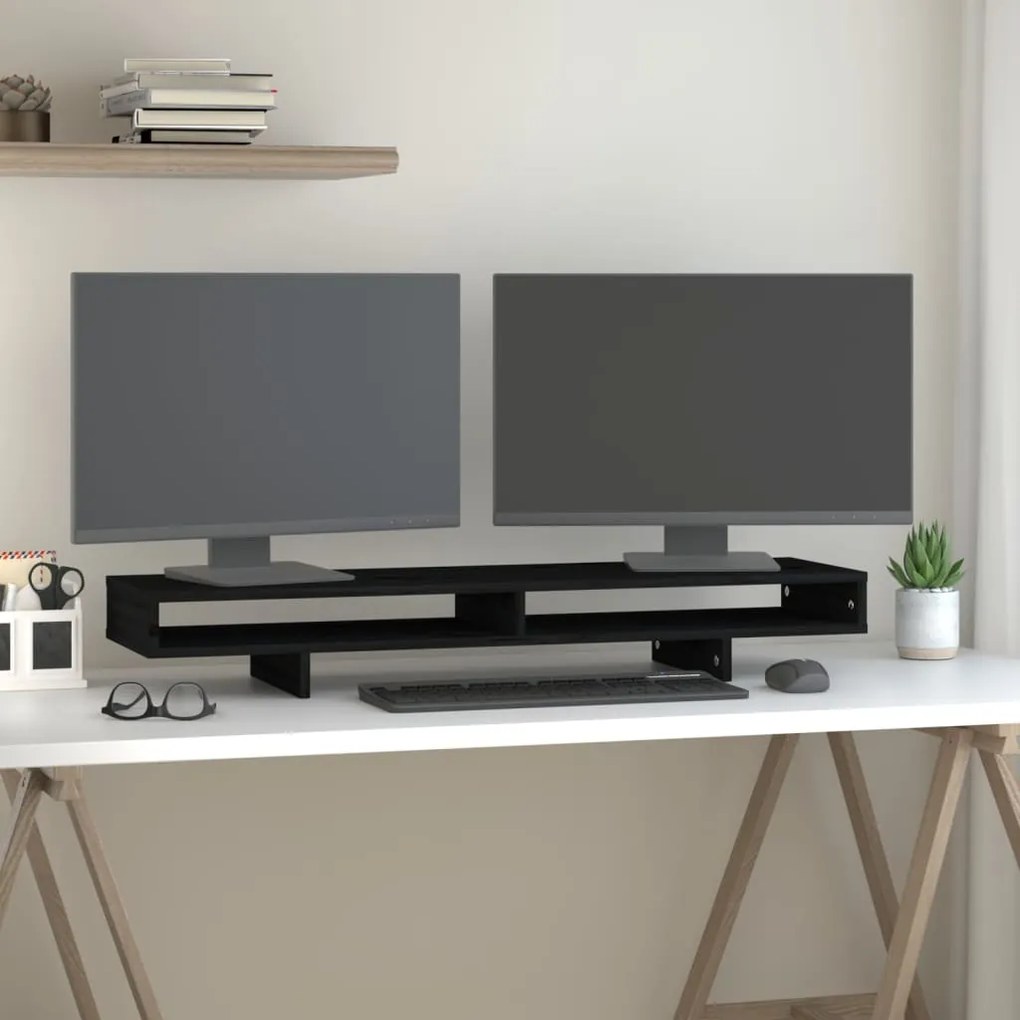 vidaXL Βάση Οθόνης Μαύρη 100x27x14 εκ. από Μασίφ Ξύλο Πεύκου