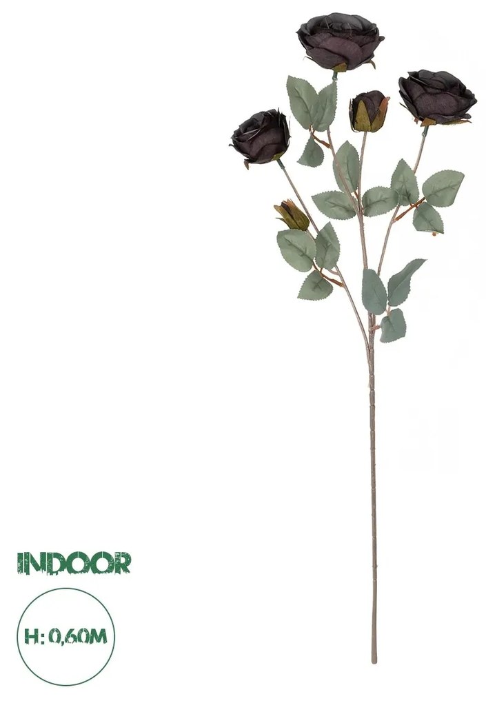 GloboStar® Artificial Garden PURPLE ROSE BRANCH 21301 Τεχνητό Διακοσμητικό Κλαδί Τριαντάφυλλα Μωβ Y60cm