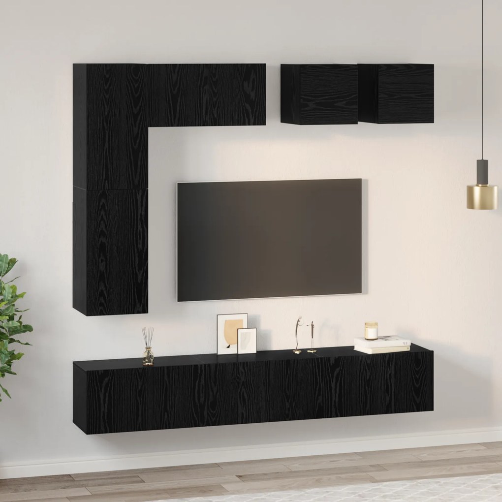 vidaXL Σετ επίπλου τηλεόρασης 8 pcs Μαύρη δρυς Επεξεργασμένο ξύλο