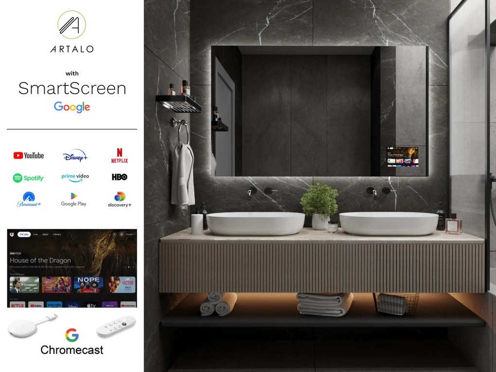 SMART καθρέφτης με φωτισμό LED M24 + SmartScreen with Google Chromecast