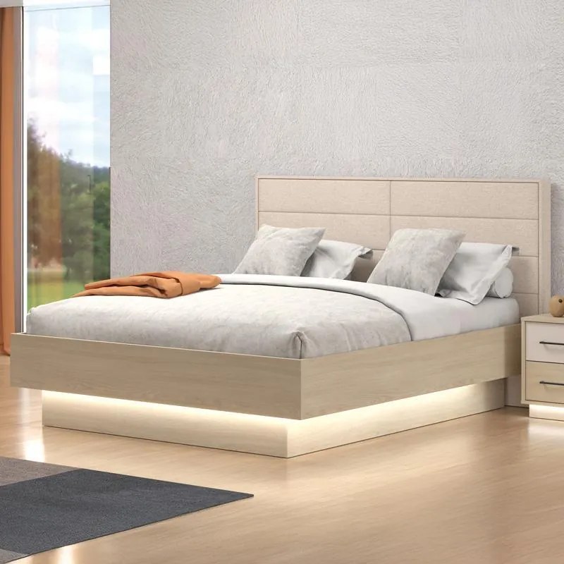 Επενδυμένο Κρεβάτι ARBELA Διπλό MD Light Port Oak με Μπέζ Ύφασμα 160x200εκ. 178x213x115 εκ.