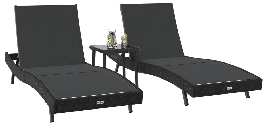 vidaXL Ήλιος Λάουτζερ 3 pcs Μαύρο 40 x 40 x 40.5 εκ συνθετικό ρατάν