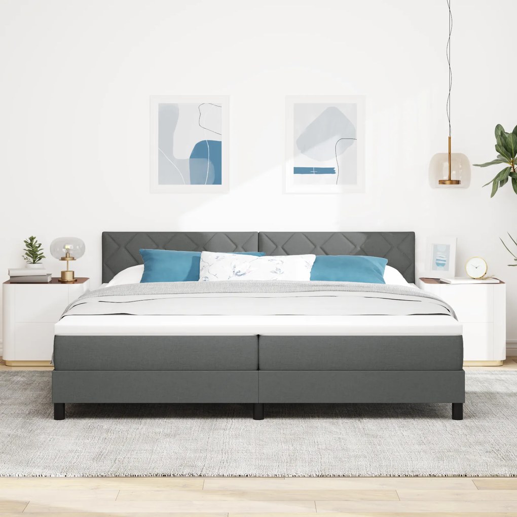 vidaXL Κρεβάτι με Μαξιλάρι Στρώμα Σκούρο Γκρι 200x200 εκ. Υφασμάτινο