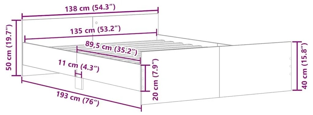 Πλαίσιο κρεβατιού χωρίς στρώμα 135x190 εκ. Επεξεργασμένο Ξύλο - Καφέ