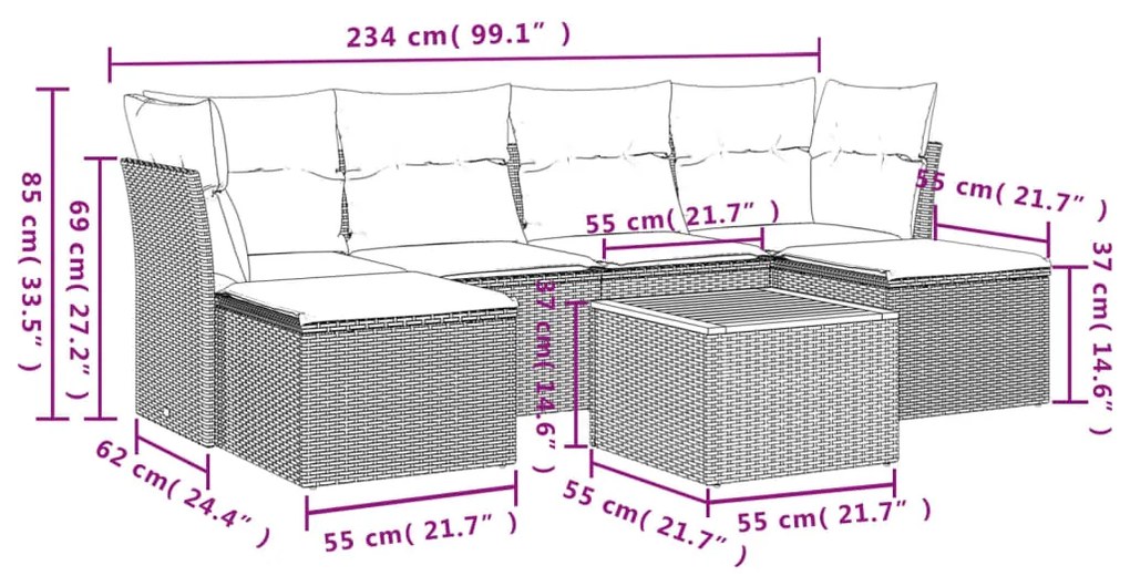 vidaXL Σαλόνι Κήπου Σετ 7 τεμ. Μπεζ Συνθετικό Ρατάν με Μαξιλάρια