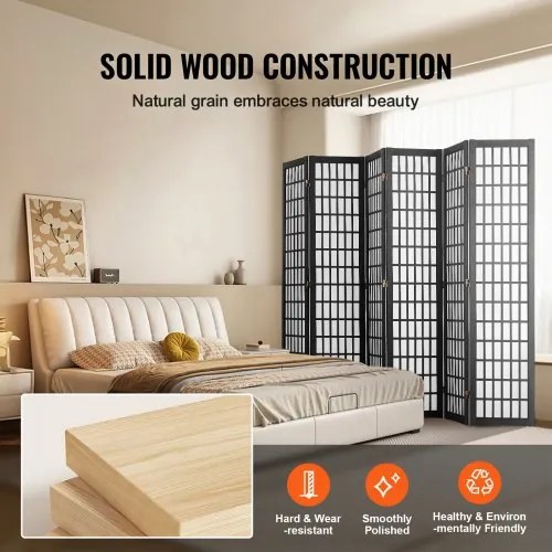 VEVOR Room Divider Japanese Wall Divider 4 Pane for Room Separation (Black)