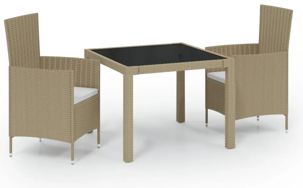 vidaXL Σετ Τραπεζαρίας Εξ. Χώρου 3 τεμ. Μπεζ Συνθ. Ρατάν με Μαξιλάρια