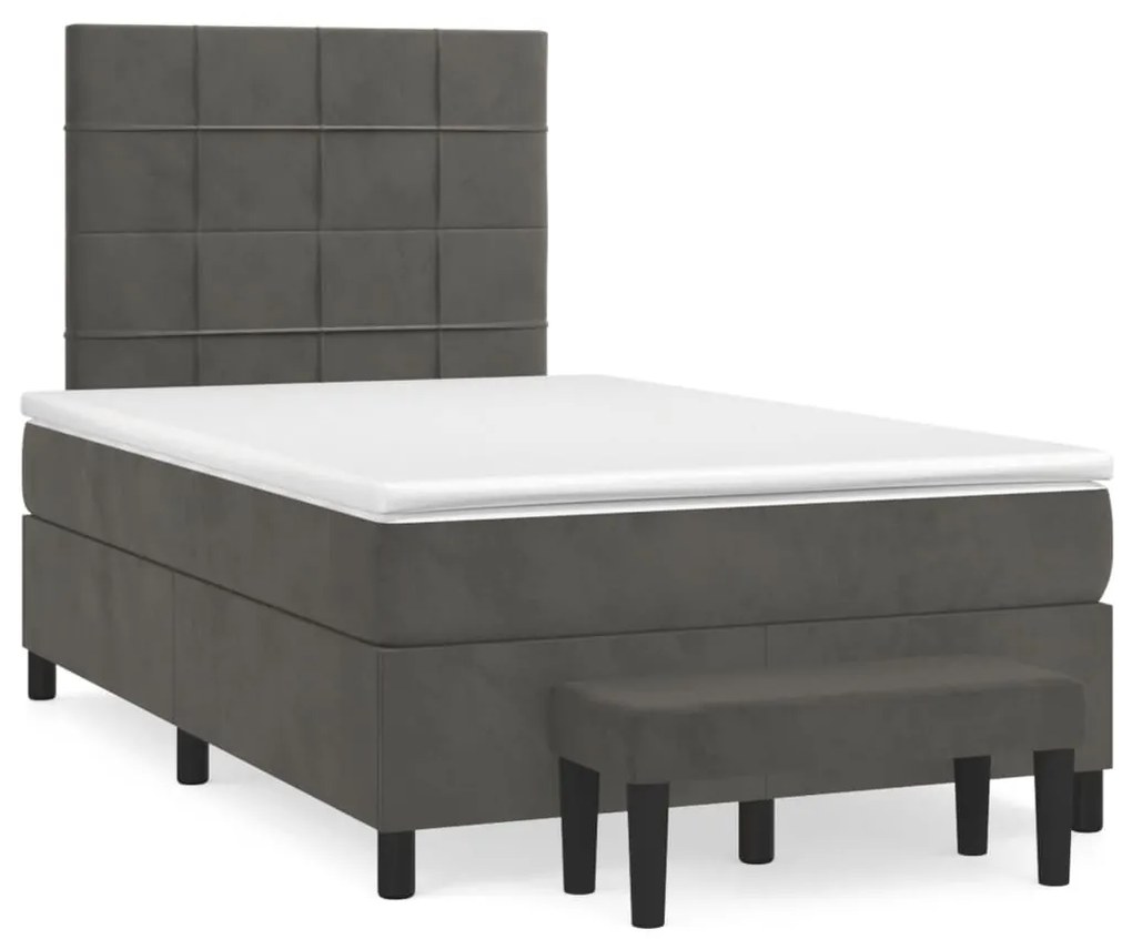 vidaXL Κρεβάτι Boxspring με Στρώμα Σκούρο Γκρι 120x190 εκ. Βελούδινο