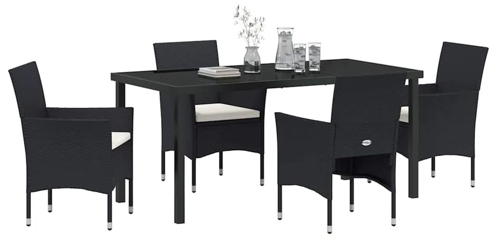 vidaXL Σέτ φαγητού για κήπο με μαξιλάρι 5 pcs Μαύρο συνθετικό ρατάν