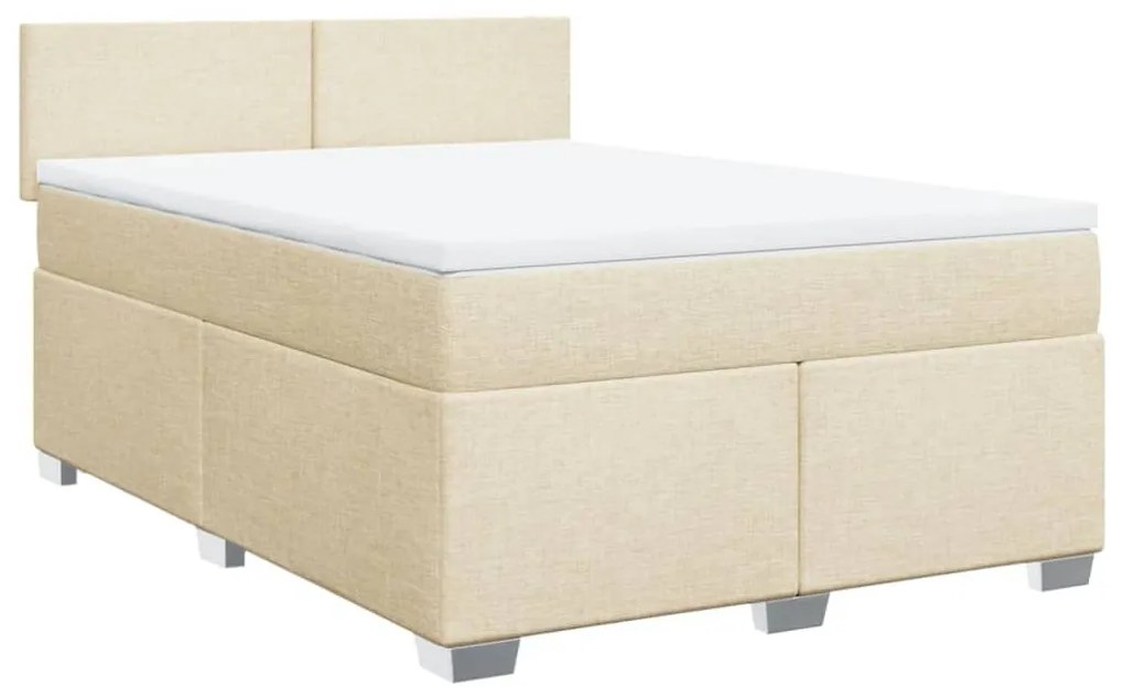 Κρεβάτι Boxspring με Στρώμα Κρεμ 140x190 εκ. Υφασμάτινο - Κρεμ