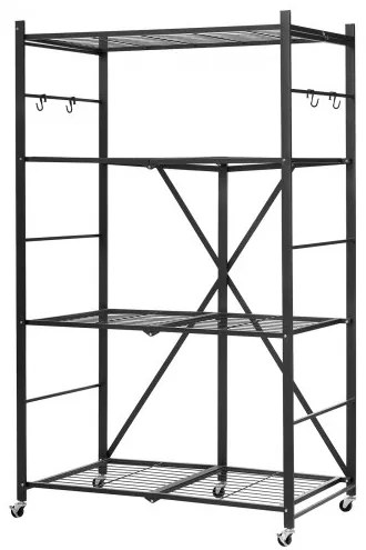 VEVOR Folding Storage Shelf with Wheels 4-Tier No Assembly Organizer Shelf Black