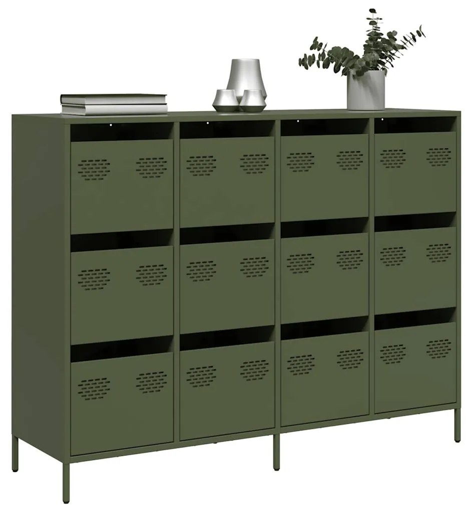 vidaXL Sideboard Olive Green 135x39x103,5 cm Ατσάλι ψυχρής έλασης