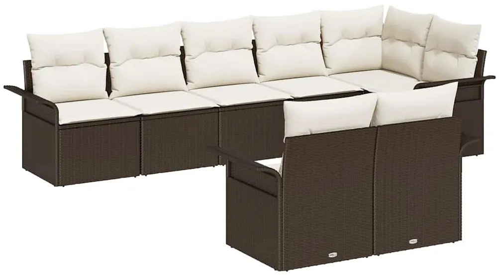 vidaXL Σετ Καναπέ Κήπου με μαξιλάρι 8 pcs Καφέ Πολυ ράταν