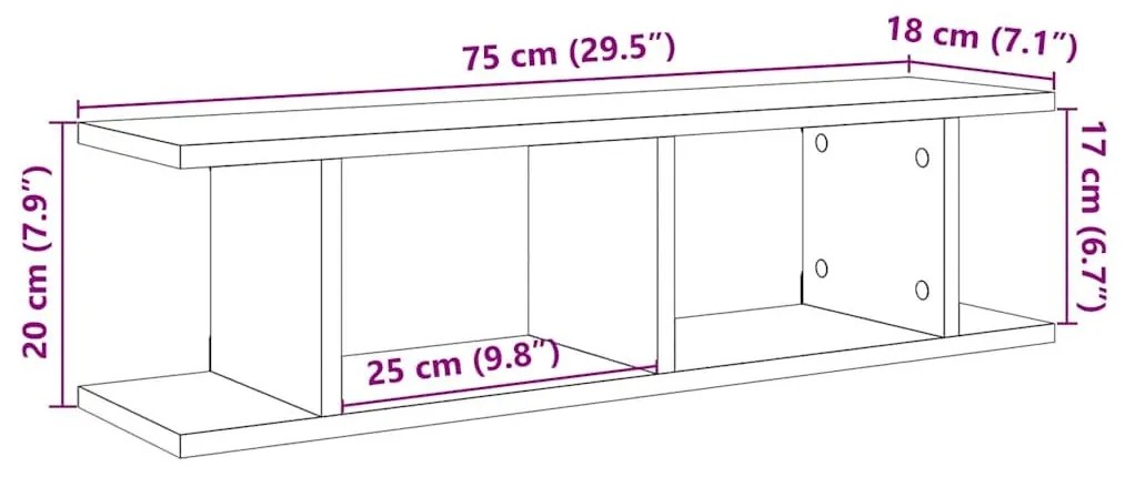 Ράφια τοίχου 2 τεμάχια Μαύρη βελανιδιά 75x18x20 cm - Μαύρο