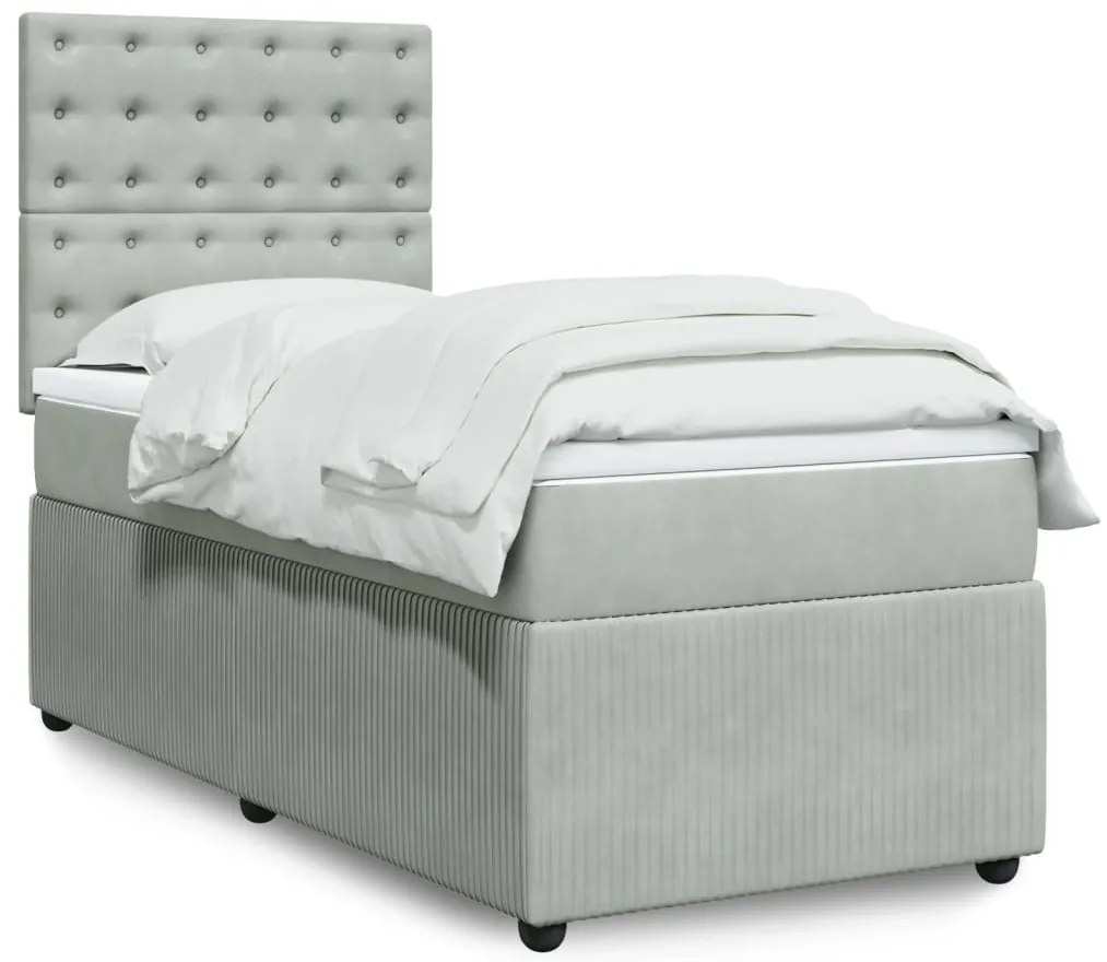 vidaXL Κρεβάτι Boxspring με Στρώμα Ανοιχτό Γκρι 90x190 εκ. Βελούδινο