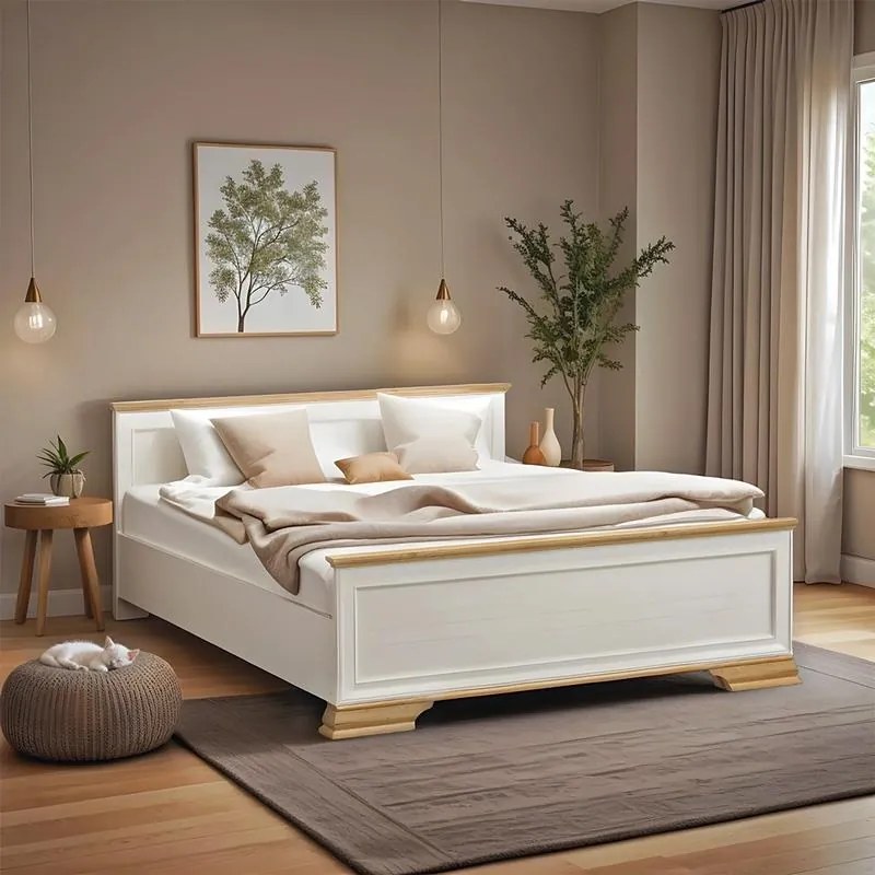 Κρεβάτι διπλό Jaden golden oak-λευκό antique 160x200εκ 170x207.5x81 εκ.