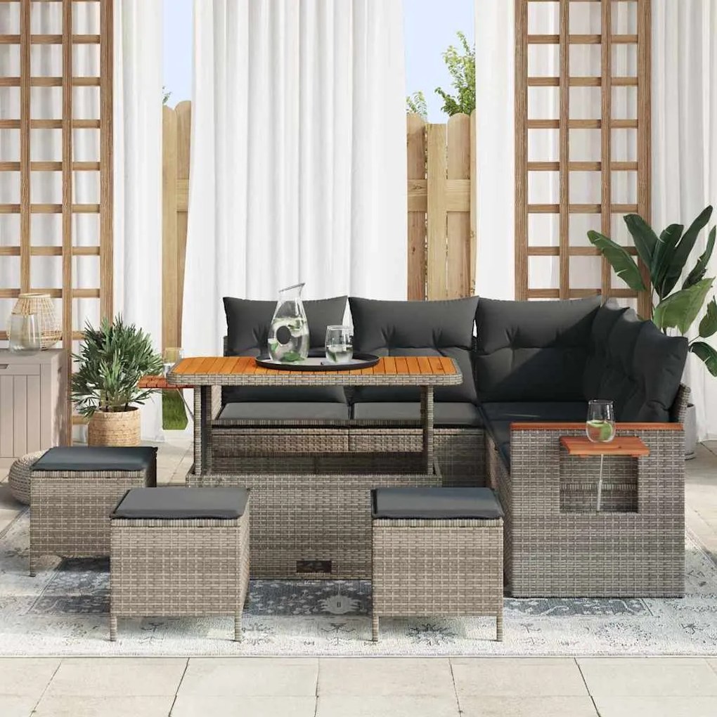 vidaXL Σετ Καναπέ Κήπου με μαξιλάρι 9 pcs Γκρι 110 x 55 x 71 εκ