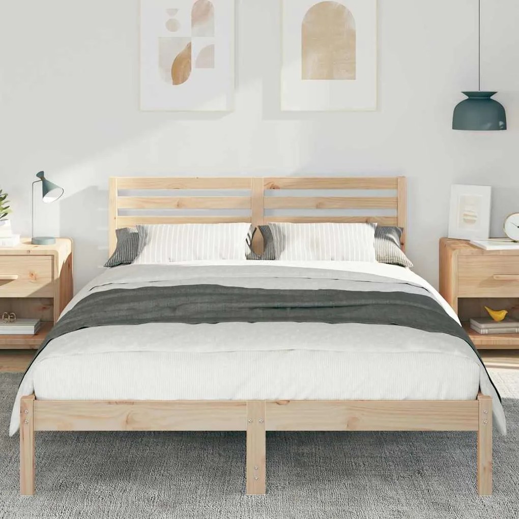 vidaXL Σκελετός Κρεβατιού Καφέ 140 x 210 cm Μασίφ ξύλο πεύκου