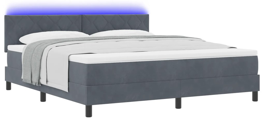vidaXL Κρεβάτι Box Spring με Στρώμα & LED Σκούρο Γκρι 180x200 εκ Βελούδο