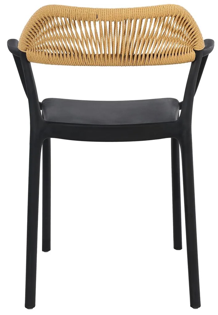 DOLLI Πολυθρόνα Στοιβαζόμενη, PP-UV Μαύρο, Rope Wicker Φυσικό 56x52x78cm