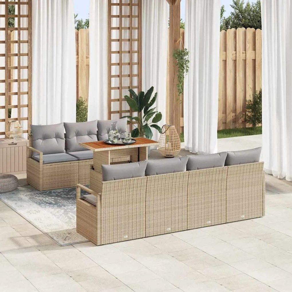 vidaXL Σετ Καναπέ Κήπου με μαξιλάρι 8 pcs Μπεζ, Γκρι 100 x 55 x 73 εκ