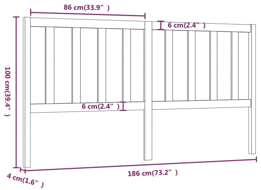 vidaXL Κεφαλάρι Κρεβατιού Μελί 186 x 4 x 100 εκ. από Μασίφ Ξύλο Πεύκου