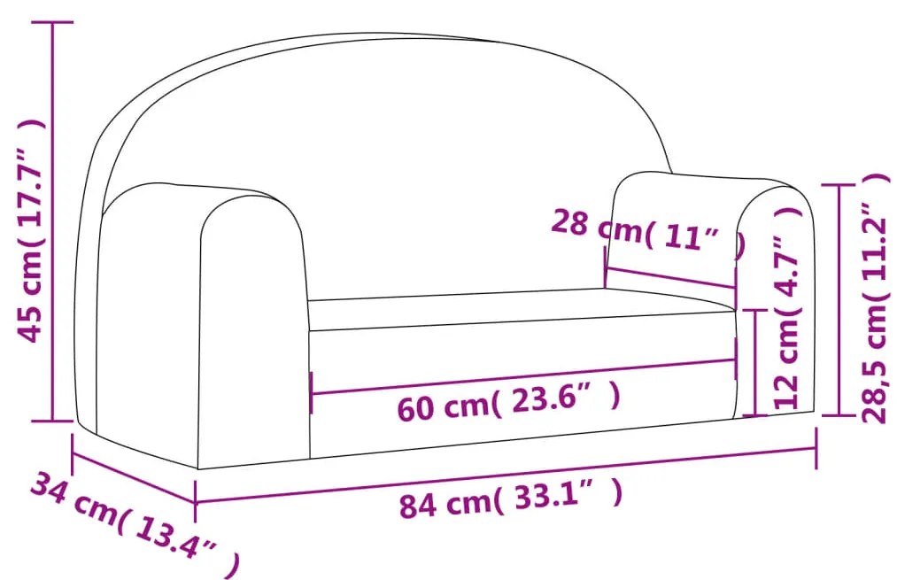 vidaXL Καναπές Παιδικός Διθέσιος Ανθρακί από Μαλακό Βελουτέ Ύφασμα
