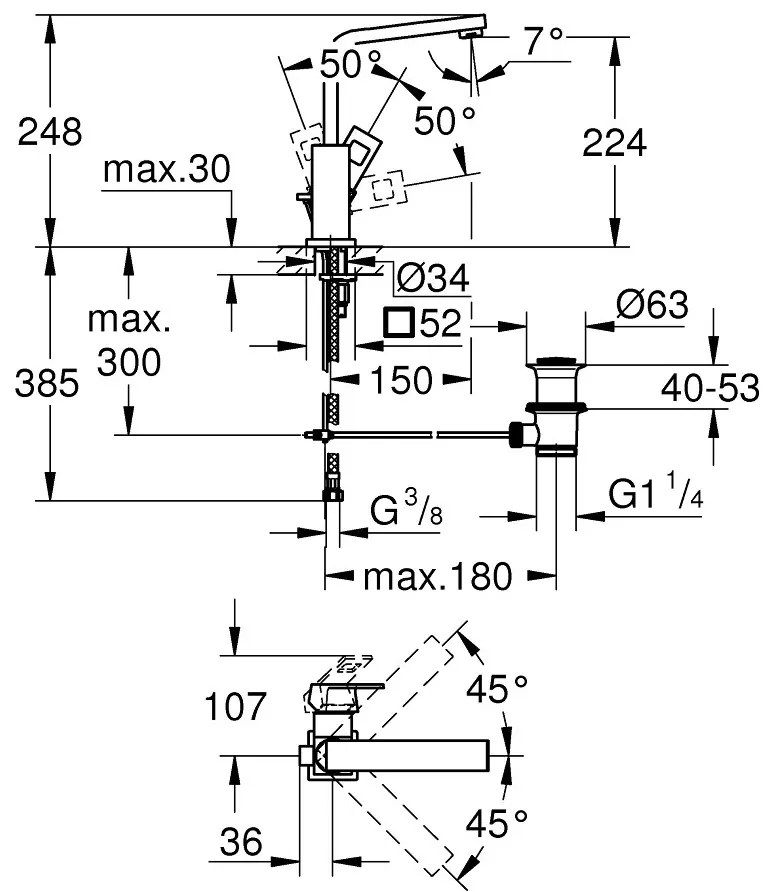 Μπαταρία νιπτήρα Grohe Eurocube υψηλή-Ashmi Mat
