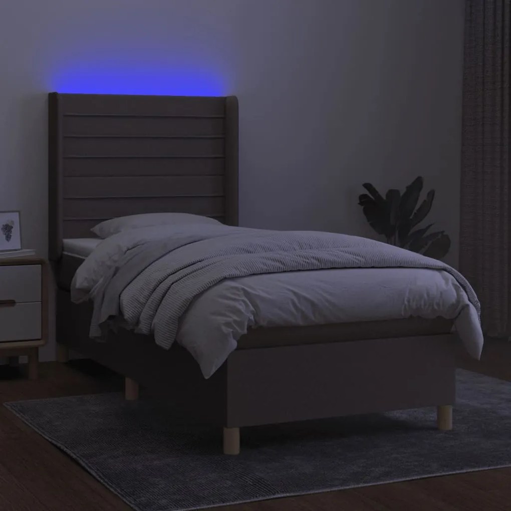 vidaXL Κρεβάτι Boxspring με Στρώμα & LED Taupe 100x200 εκ. Υφασμάτινο