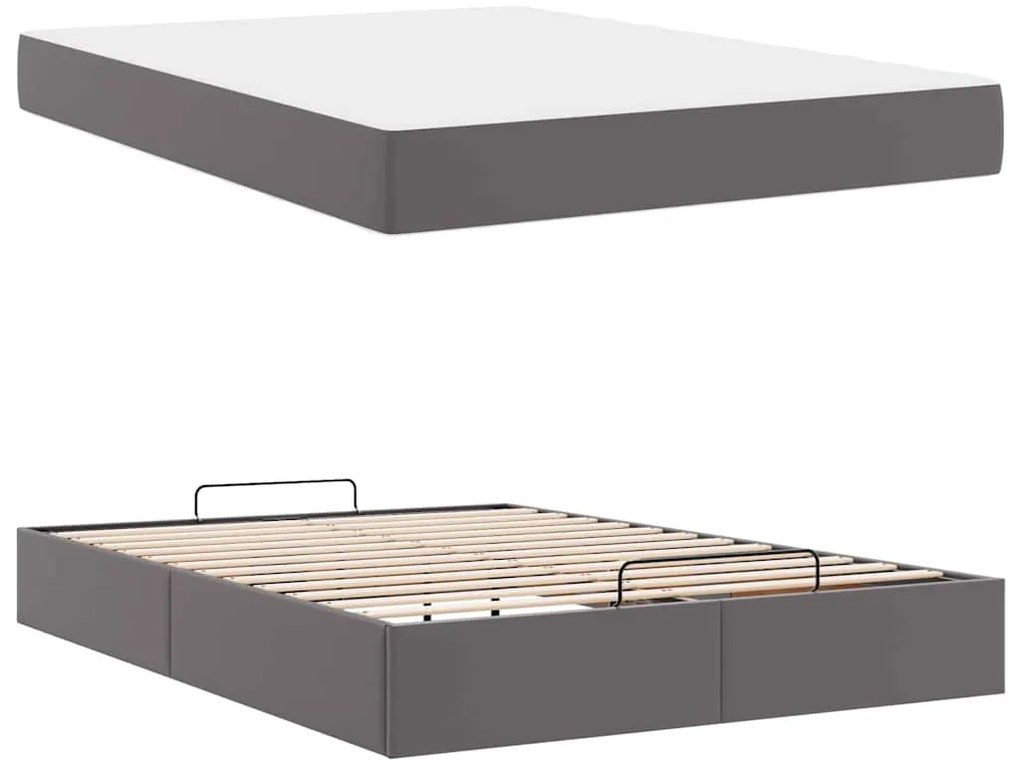 vidaXL Σκελετός κρεβατιού με στρώμα με στρώμα 2 pcs Γκρι PVC