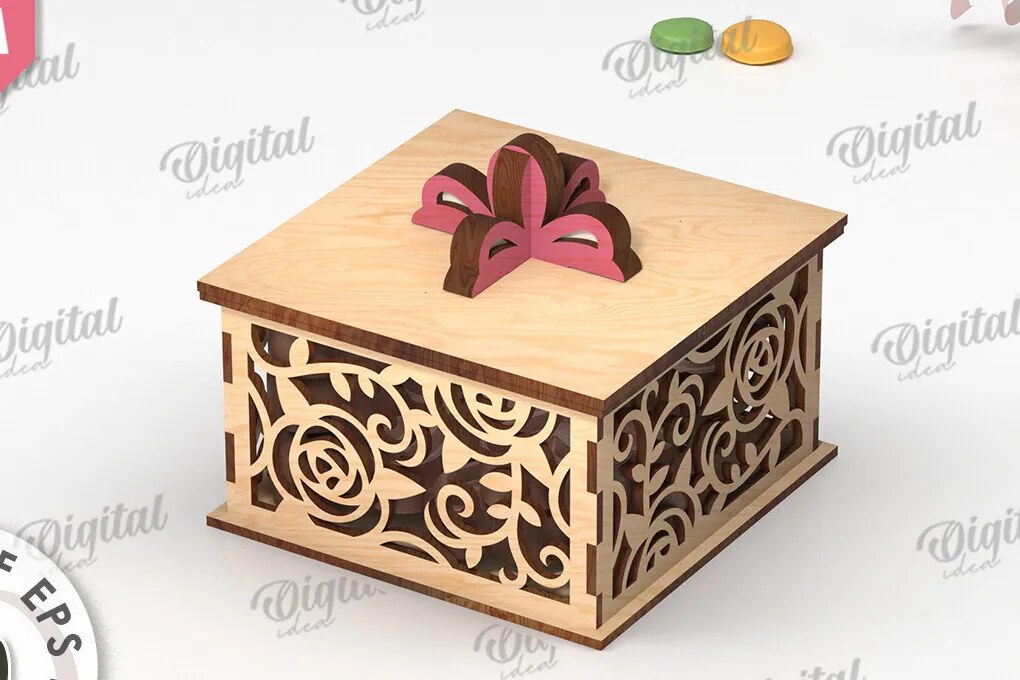 Σετ των 2 Intra απο ξύλο plywood 3mm-4mm πάχος - Διακοσμητικό Ξύλινο Κουτί Δώρου Κοπή Laser Δίασταση 15x15 cm INTRAFABR-115295233