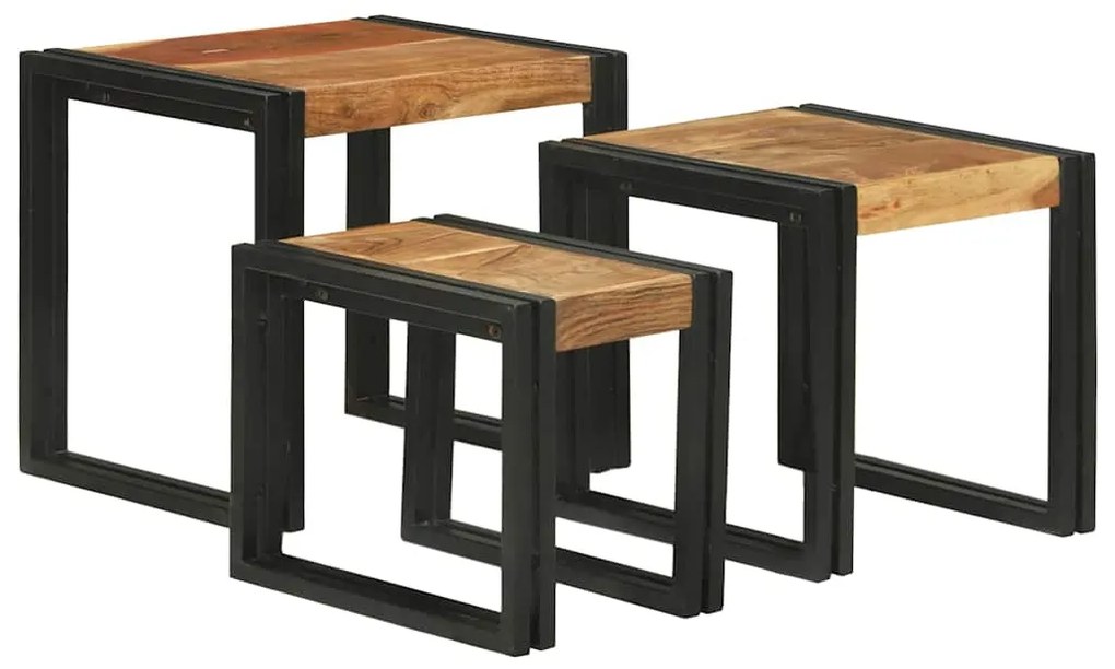 vidaXL Τραπέζι Σαλονιού με Στηρίγματα 3 pcs Καφέ και Μαύρο