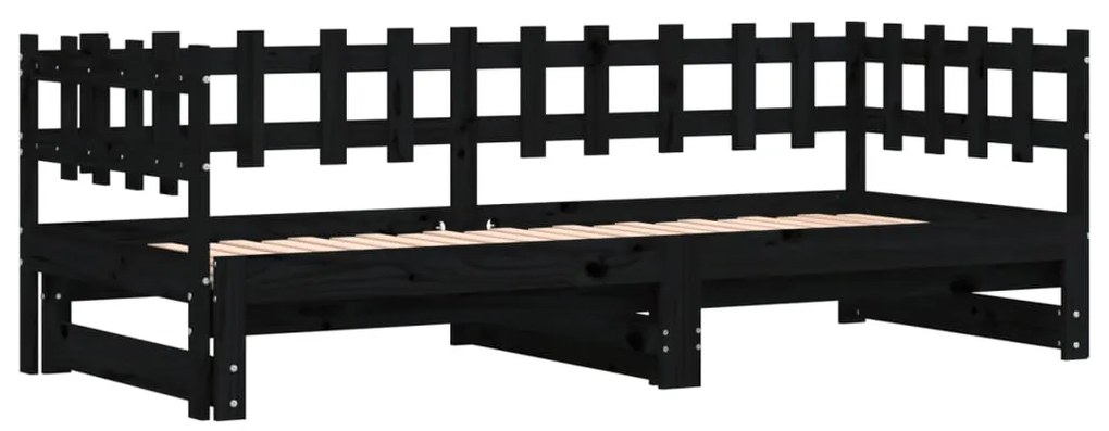 vidaXL Καναπές Κρεβάτι Συρόμενος Μαύρος 2x(90x190) εκ. από Μασίφ Πεύκο